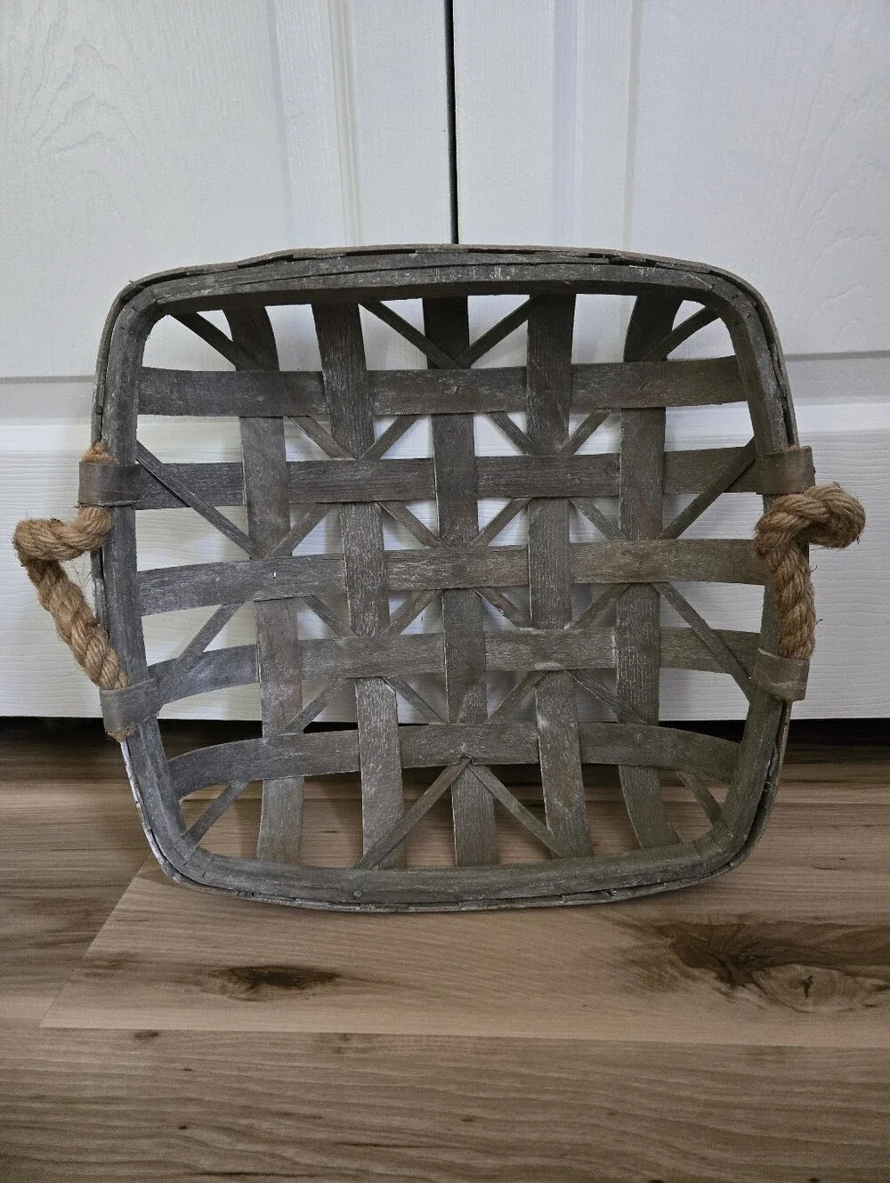 Rustic Woven Farmhouse Tobacco Basket with Rope Handles